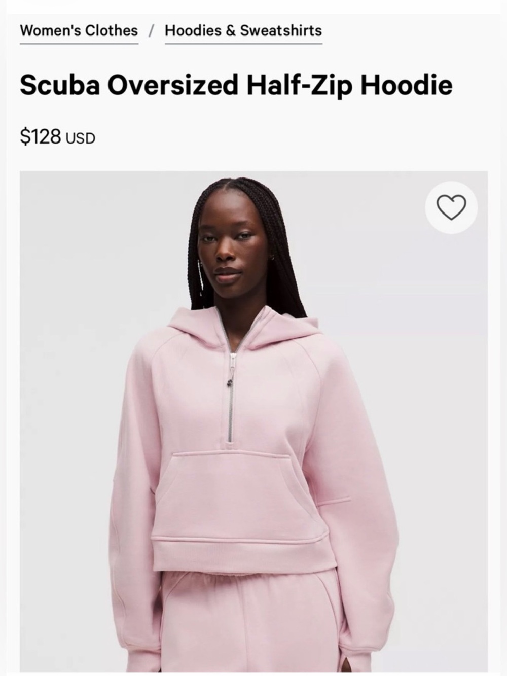 lululemon athletica Scuba Oversized Half-Zip Hoodie in Light Pink (Peony) XS/S